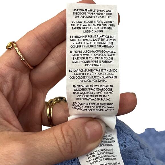 Boden Pointelle Cropped Cardigan XS Long Sleeve Light Blue Cottagecore Coquette - Picture 10 of 10